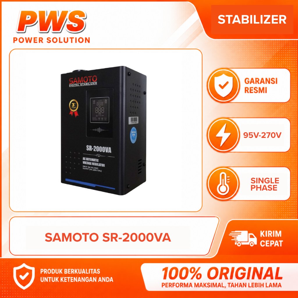 Samoto Digital Stabilizer (Relay) SR-2000 Stavol Listrik 2000Watt  Single Phase 2000VA AVR Relay 2KV