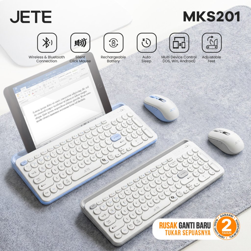 Keyboard + Mouse Wireless JETE MKS201 3200 DPI Bluetooth Tanpa Kabel macOS PC Komputer Windows Lapto