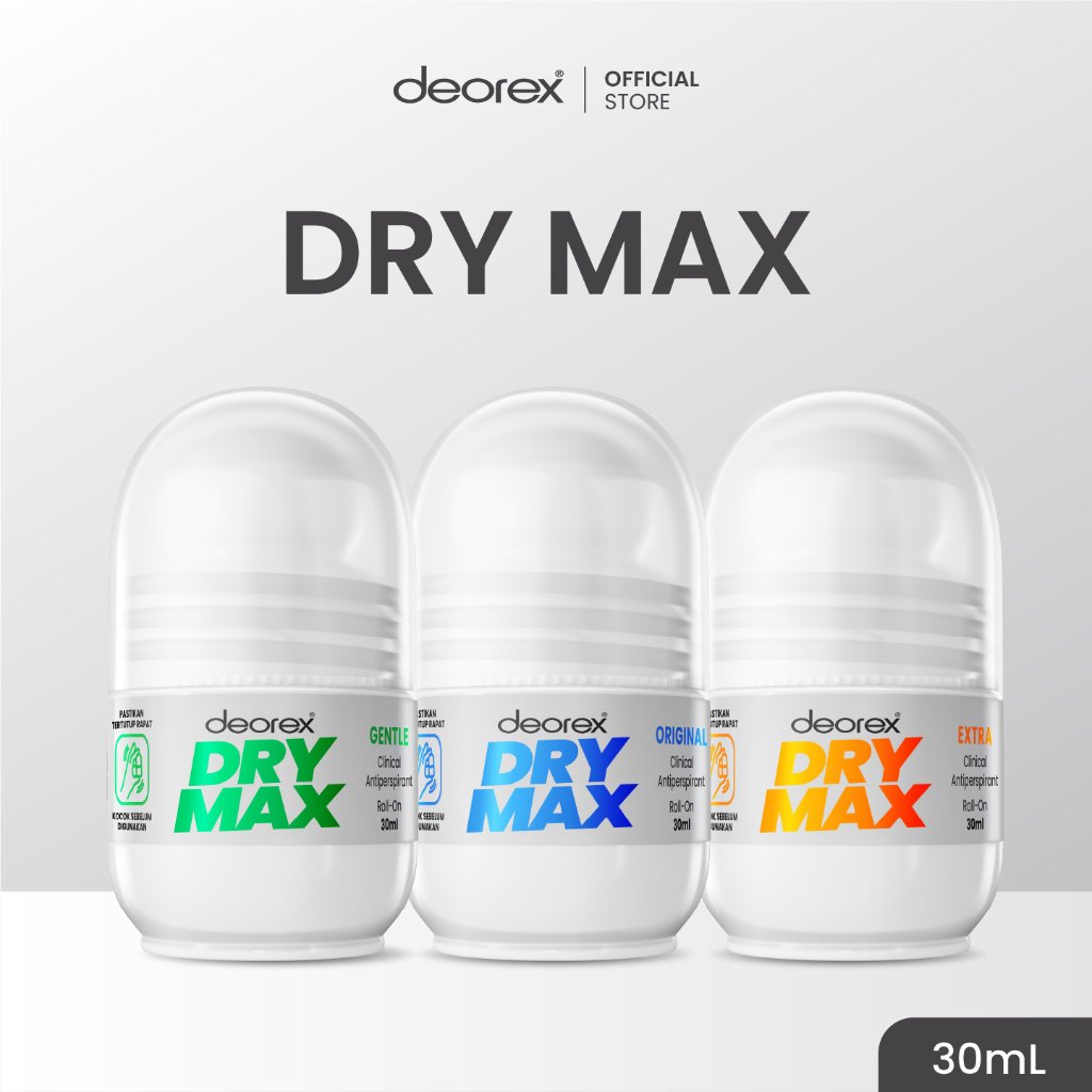 Deorex DryMax Orginal/Gentle/Extra/Clinical Antiperspirant Deodorant Roll on 30ml / Solusi Keringat 