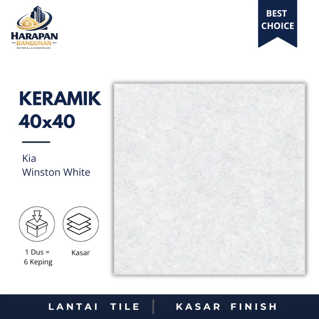 Keramik Lantai Dinding 40x40 KIA Winston White Keramik Kasar Putih Polos 40 x 40