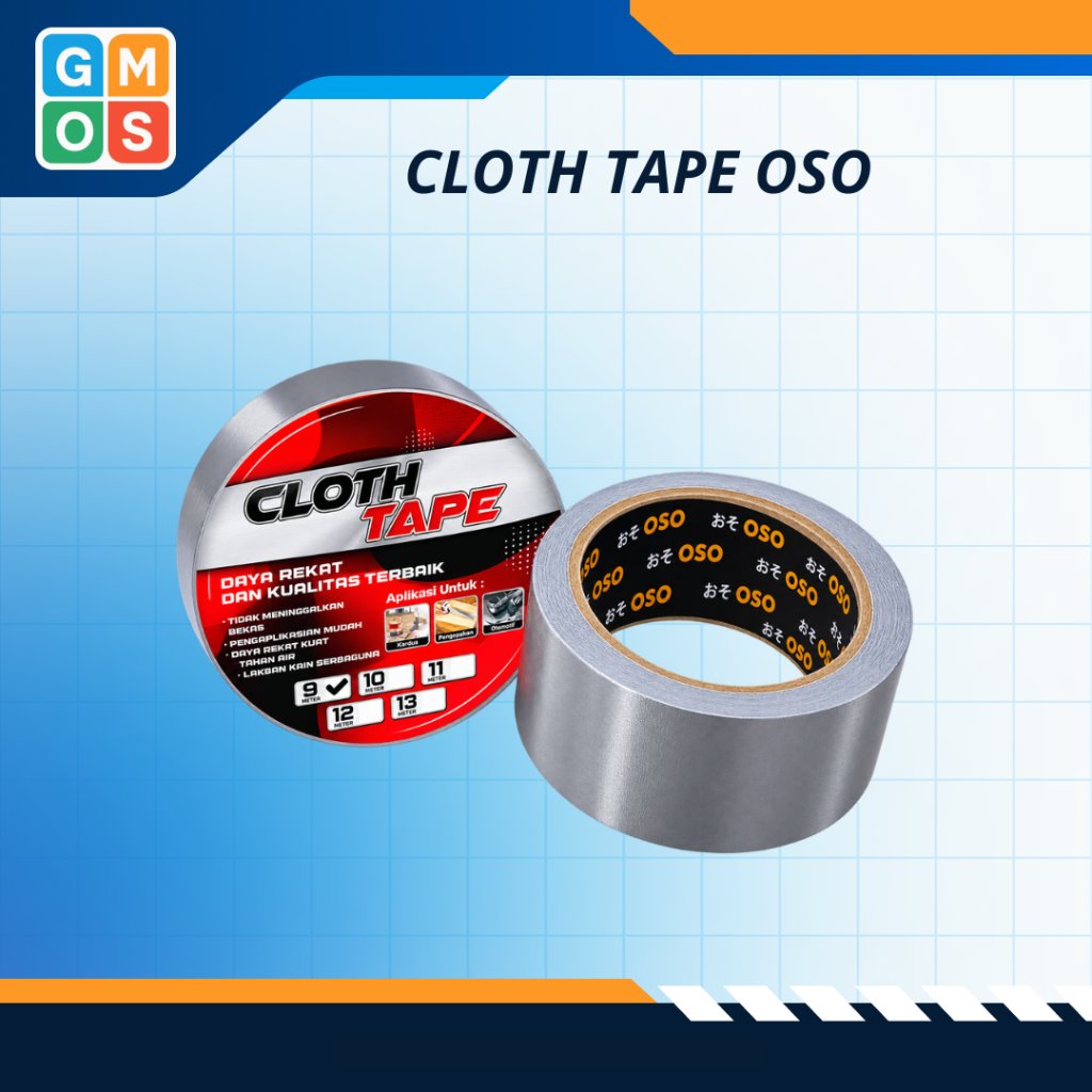 Cloth Tape Oso//Cloth Tape 2Inch x 9 oso//Cloth Tape Hitam & Silver Oso//