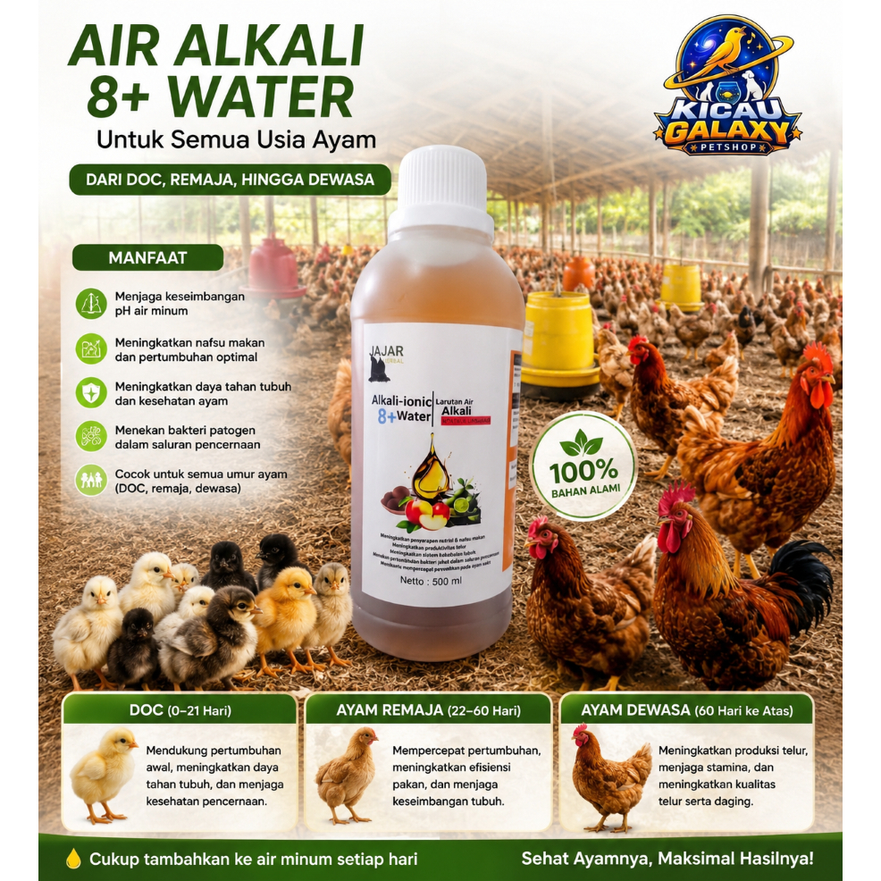 AIR ALKALI (alkali-ionic water 8+) Telur Melimpah, Bebas Bau, Tahan Prnyakit. Isi 500ml