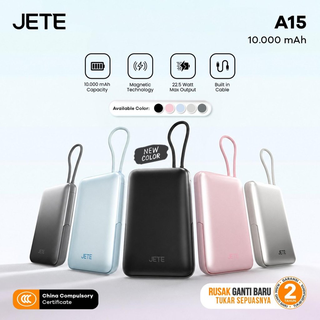 Sertifikat CCC JETE A15 Powerbank Wireless Magnetic Magsafe 10000mAh 22.5W Fast Charging Built in Ka