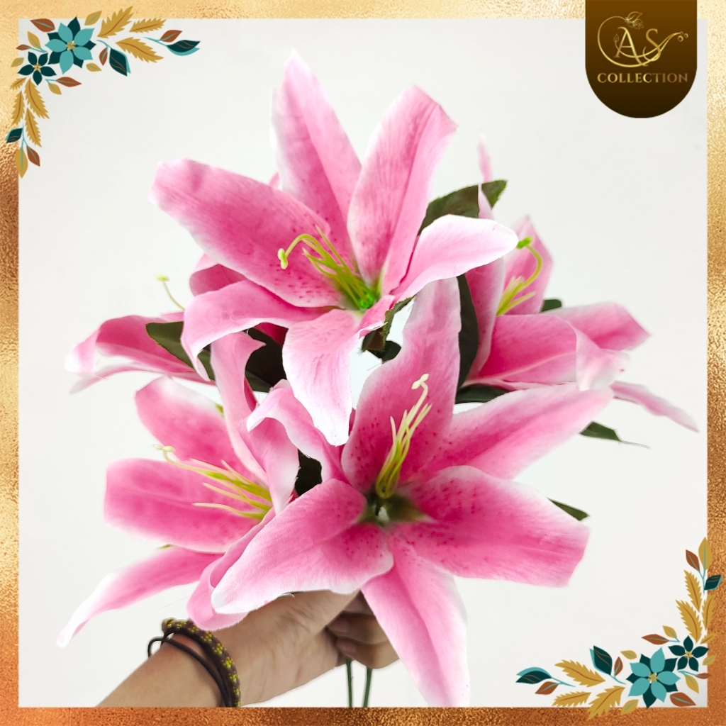 Bunga Lily Cabang 5  - Dekorasi Lily Tiger Casablanca plastik lili Hiasan Pernikahan Bunga Artificia