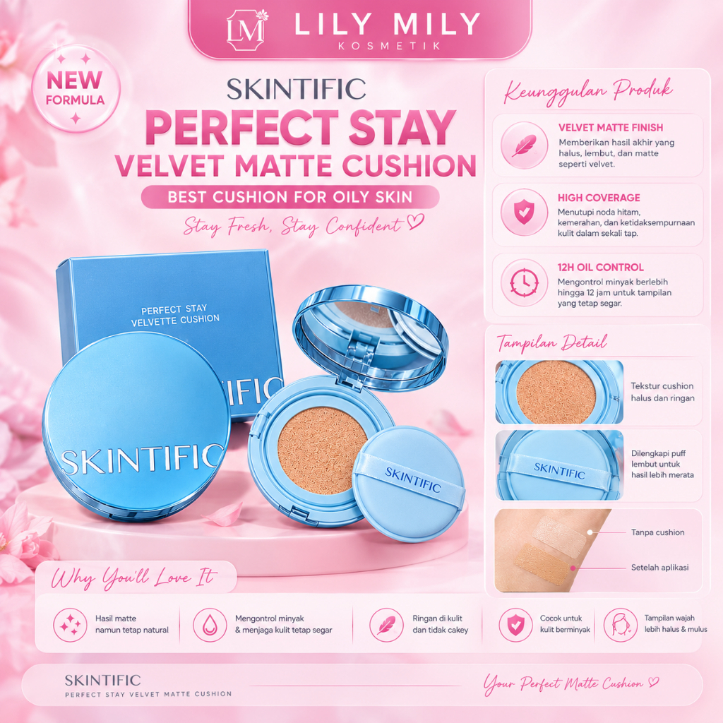Cushion Skintific Cushion Biru Skintific Perfect Stay Velvet Matte Cushion 11ml Skintific Bedak BB C