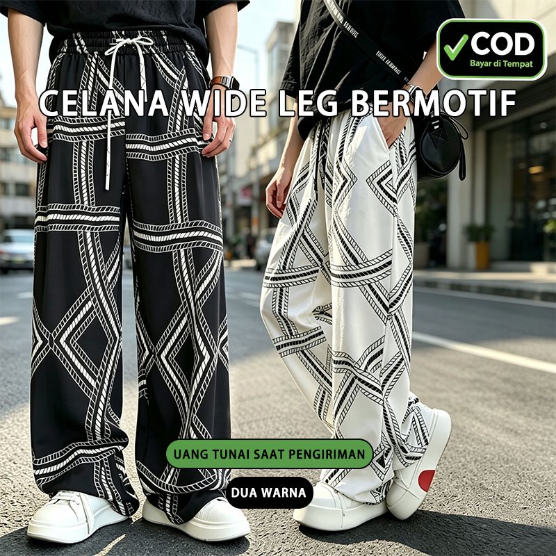 Celana Panjang celana longgar pria Santai Celana Joger Street Style Korea celana kotak-kotak bermoti