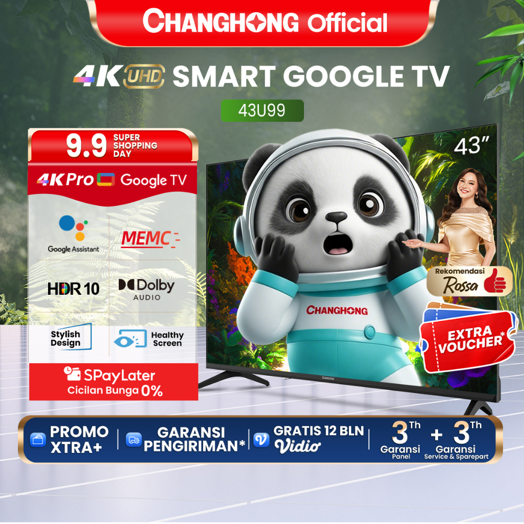 Changhong 43 inch 4K TV UHD HDR10 MEMC ALLM Google TV Smart TV Dolby Audio DBX-TV Digital TV Google 