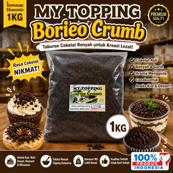 Biskuit crumb my topping borieco Crumb 1 Kg - Coklat Borieco Crumb Biskuit Crumb  1Kg