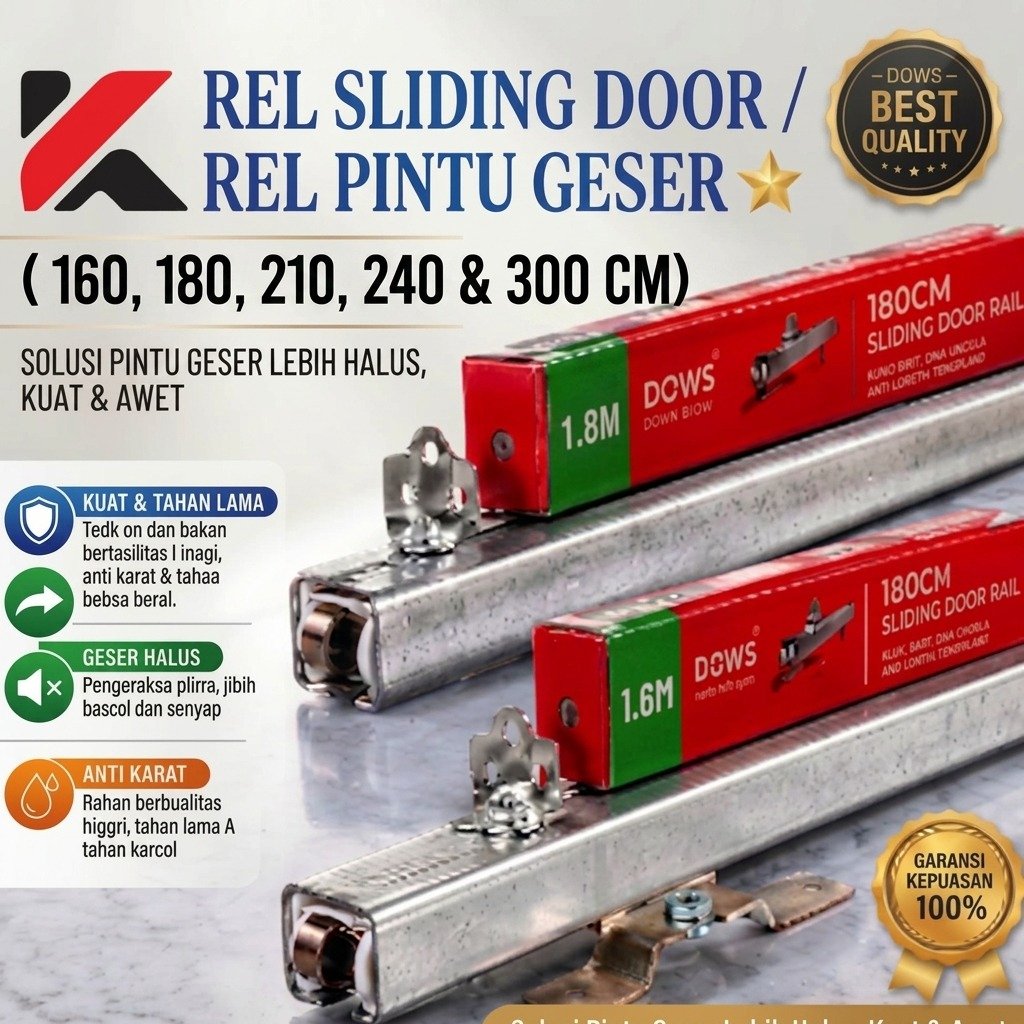 REL PINTU ALMUNIUM / REL PINTU SLIDING GALVANIS / REL PINTU GESER UKURAN 160cm & 180cm