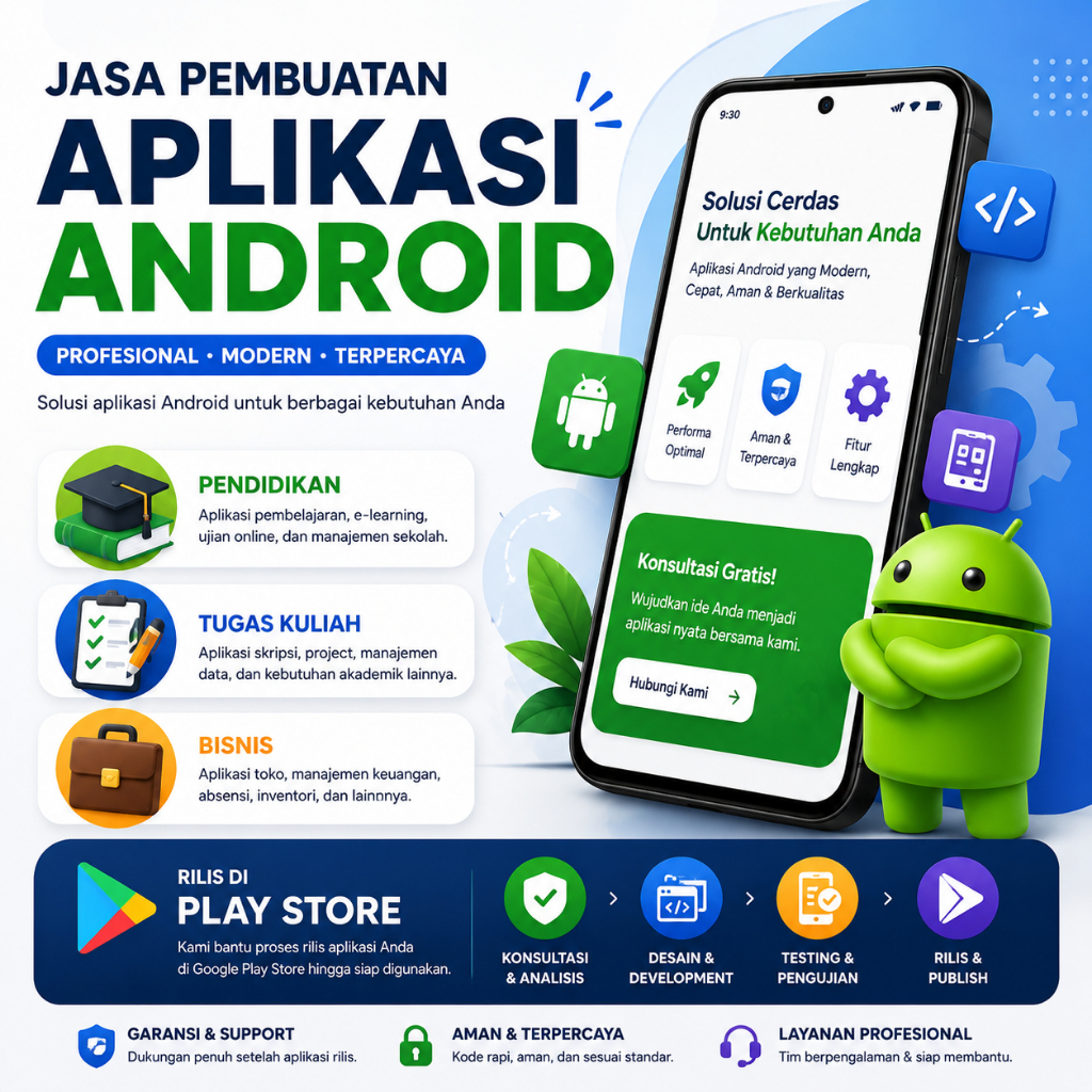 Jasa Pembuatan Aplikasi Android | Custom App | Aplikasi Pendidikan, Bisnis & Tugas Kuliah Rilis Play