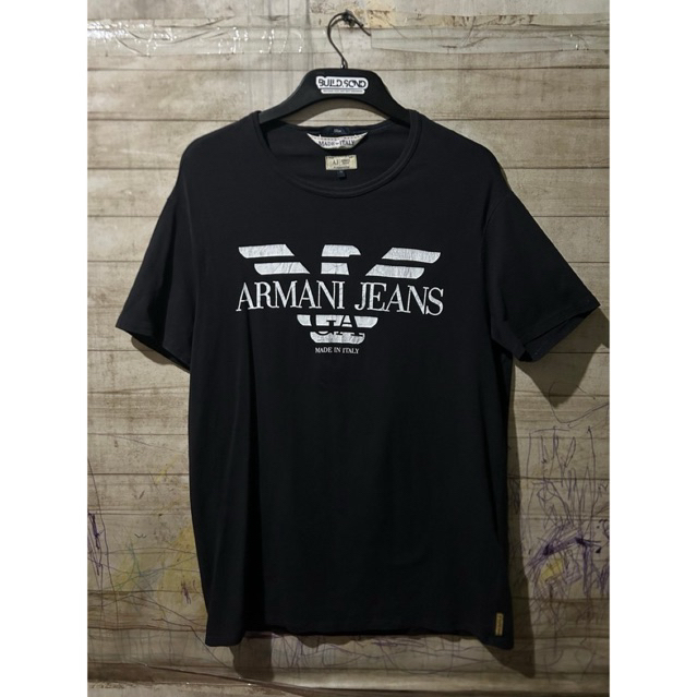 Armani Jeans Italy Big Logo Black Slim fit Original Kaos Katun  Size XL