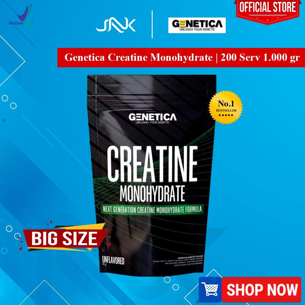 Genetica Creatine Monohydrate 1000g 200 Serving | Tingkatin ATP Power Stamina Pump Endurance Muscle