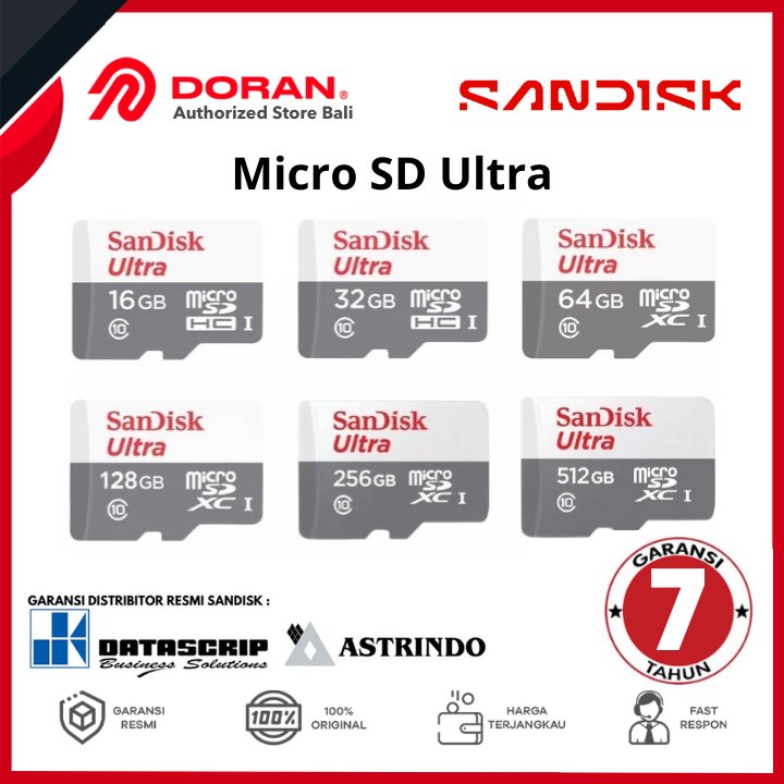 Memory Card SanDisk 16GB 32GB 64GB 128GB 256GB 512GB Micro SD Ultra Memori HP Original