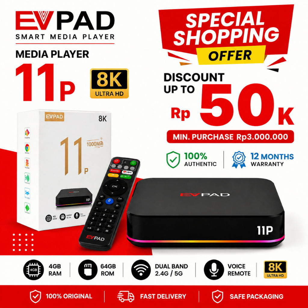 EVPAD 11P  Android Tv Box - Android 10 - 4GB+64GB - 2.4/5GHZ - 6K - Versi Terbaru