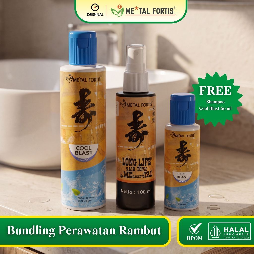 METAL FORTIS Bundling Perawatan Rambut Hair Tonic 100 ML, Shampoo Cool Blast 200 ML, Cool Blast 60 M