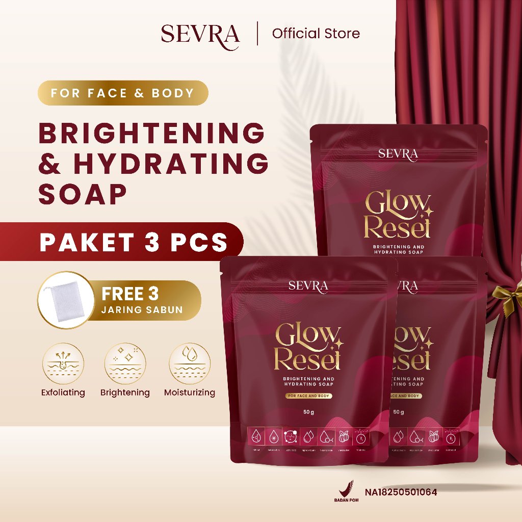 [PAKET 3 PCS] SEVRA Glow Reset Brightening & Hydrating Soap 3x50gr | Diperkaya dengan Niacinamide, R