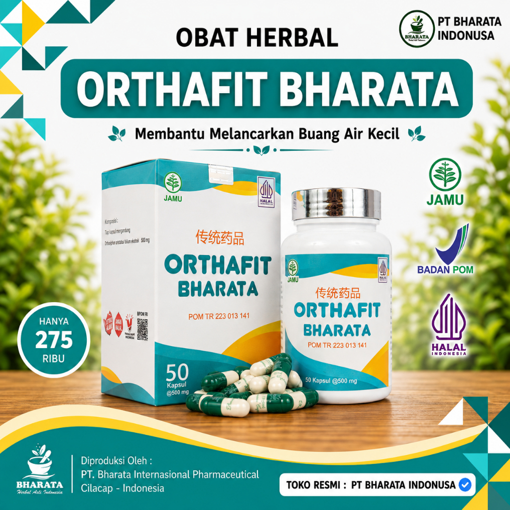 ORTHAFIT BHARATA Original 50 Kapsul Obat Herbal Ginjal, ISK, Batu Ginjal & Prostat - Membantu Melanc