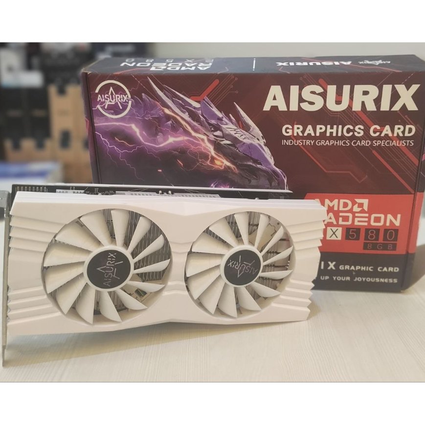 VGA Kartu Grafis AISURIX AMD Radeon RX 580 8GB DDR5 256Bit Dual Fan Putih