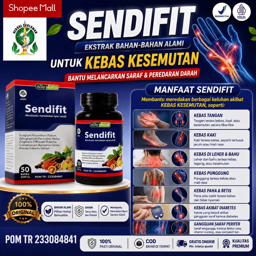 Obat Herbal Kebas Kesemutan, Kebas Tangan, Kebas Akibat Diabetes - SendiFit Legalitas BPOM