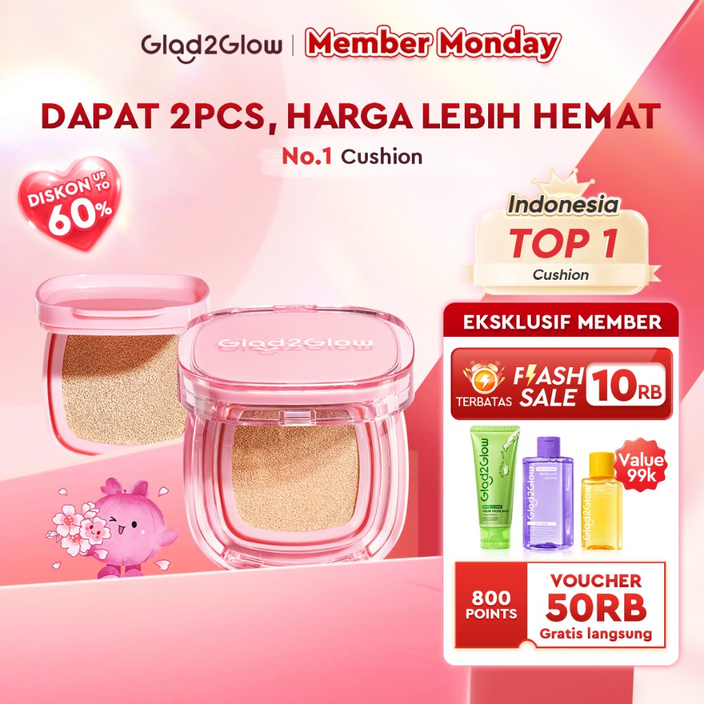 [CUSHION+REFILL] Glad2Glow Perfect Cover Cushion + Refill Matte Oil Control Tahan Lama Waterproof Hi