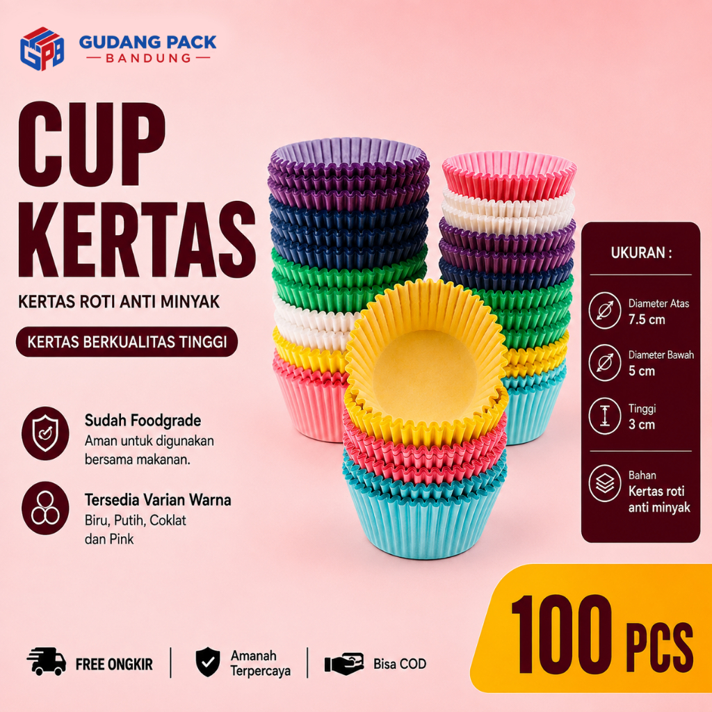 [ 100 PCS ] Cup Kertas | Paper Cup CupCake | Cupcake Kertas Cangkir | Kue Kotak