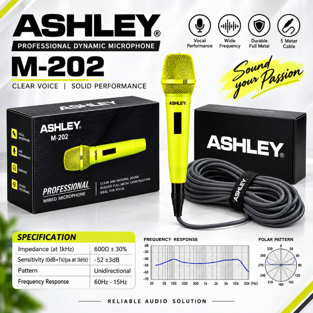 Mikrofon Dynamic Ashley M 202 Microphone kabel Ashley Original