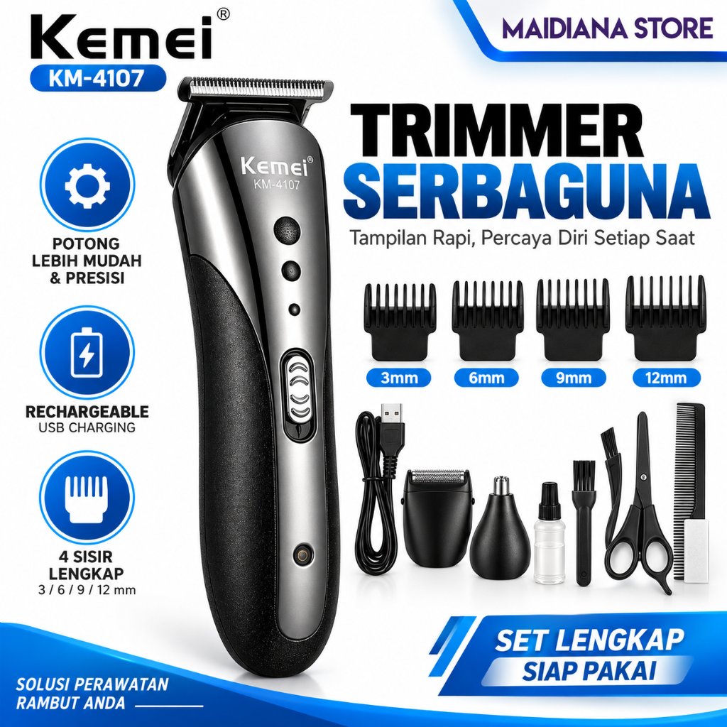 Alat Cukur Rambut Cas 3 In 1 Kemei KM 1407 / 1419 Hair Clipper Kemei / Mesin Cukur Rambut Kemei