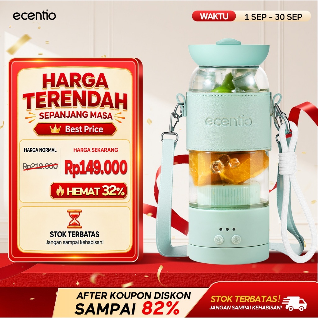 [ 9.9 Big Sale] ecentio Juicer Portable Tali Bahu Fashion 18 Pisau Blender Portable 500ml Kaca Gelas