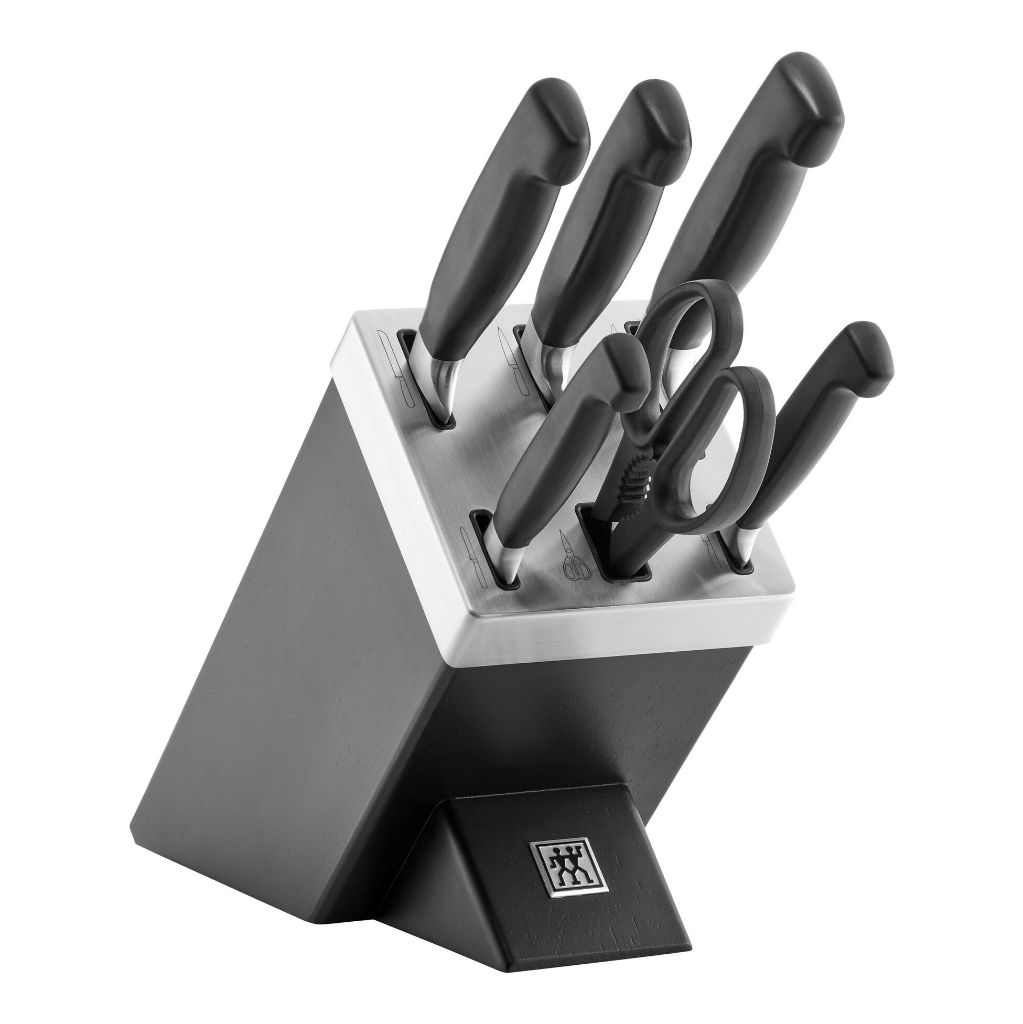 Zwilling Four Star 7-Piece Self-Sharpening Knife Block Set, Pisau Solingen Made in Germany