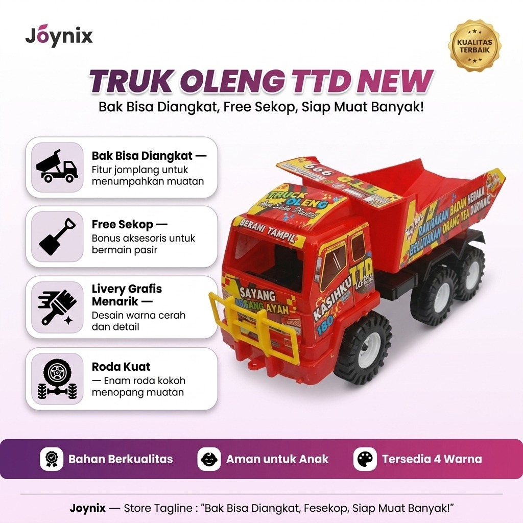 Mainan Truk Plastik Anak TTD New Truk Oleng Free Sekop 25cm 4 Warna