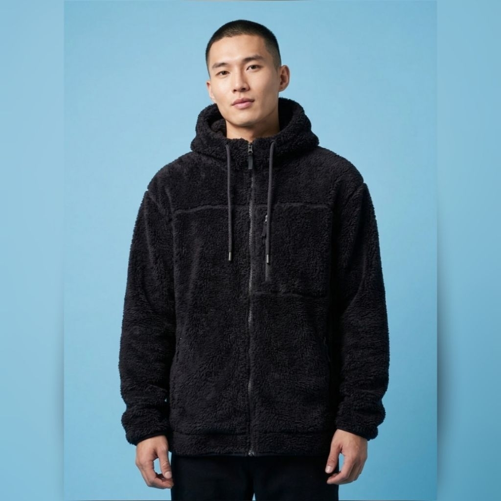 (Jacket Branded) Design United Men's Black Sherpa Fleece Full-Zip Hoodie Vietnam Made XXL