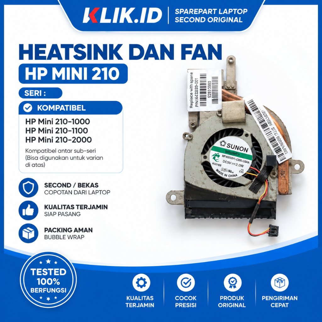 Fan Heatsink Laptop HP Mini 210-1000 210-1100 210-2000 Bekas Copotan Tested