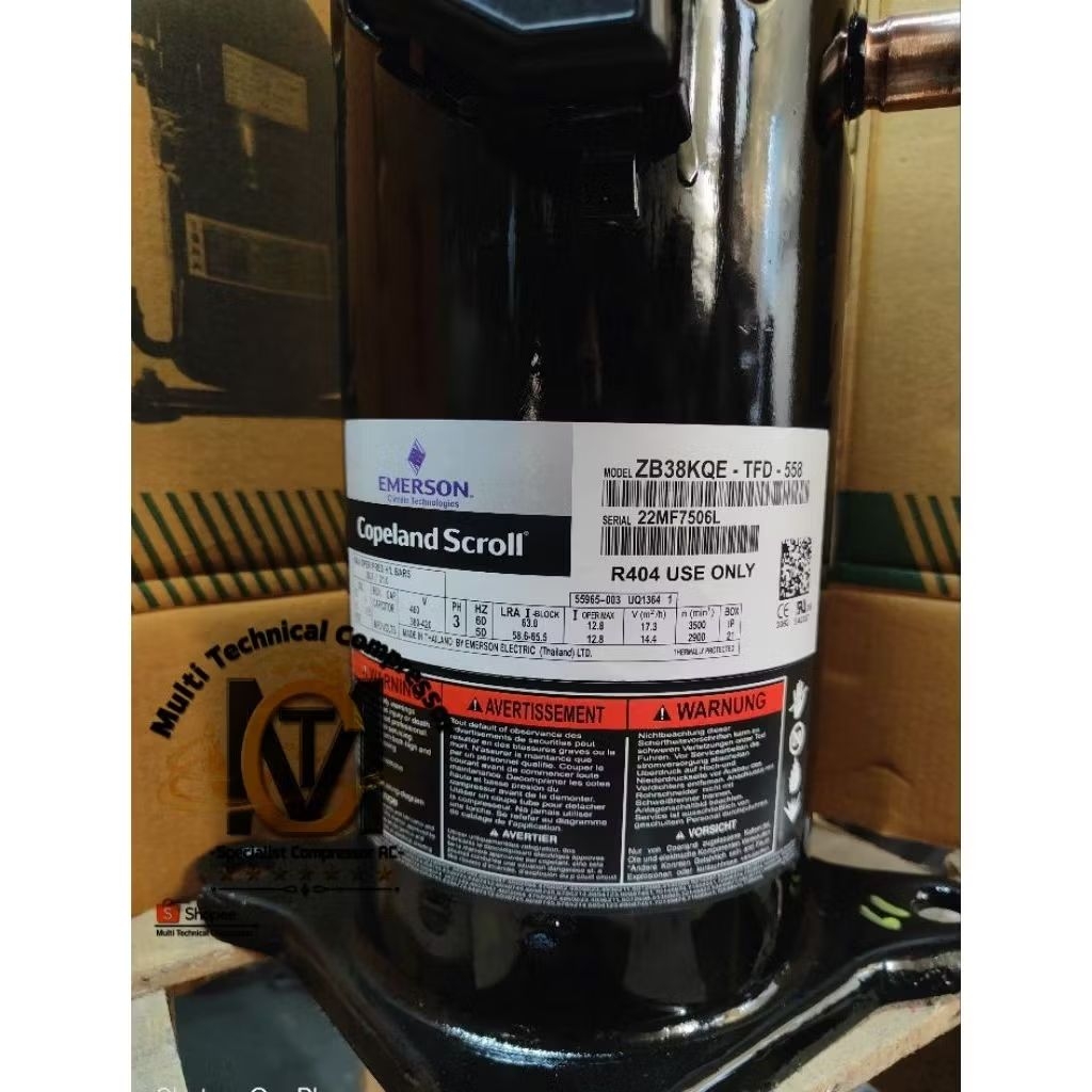 COMPRESSOR COPELAND ZB38KQE / ZB38KQE-TFD-588 ( 5PK R404A 3PHASE )