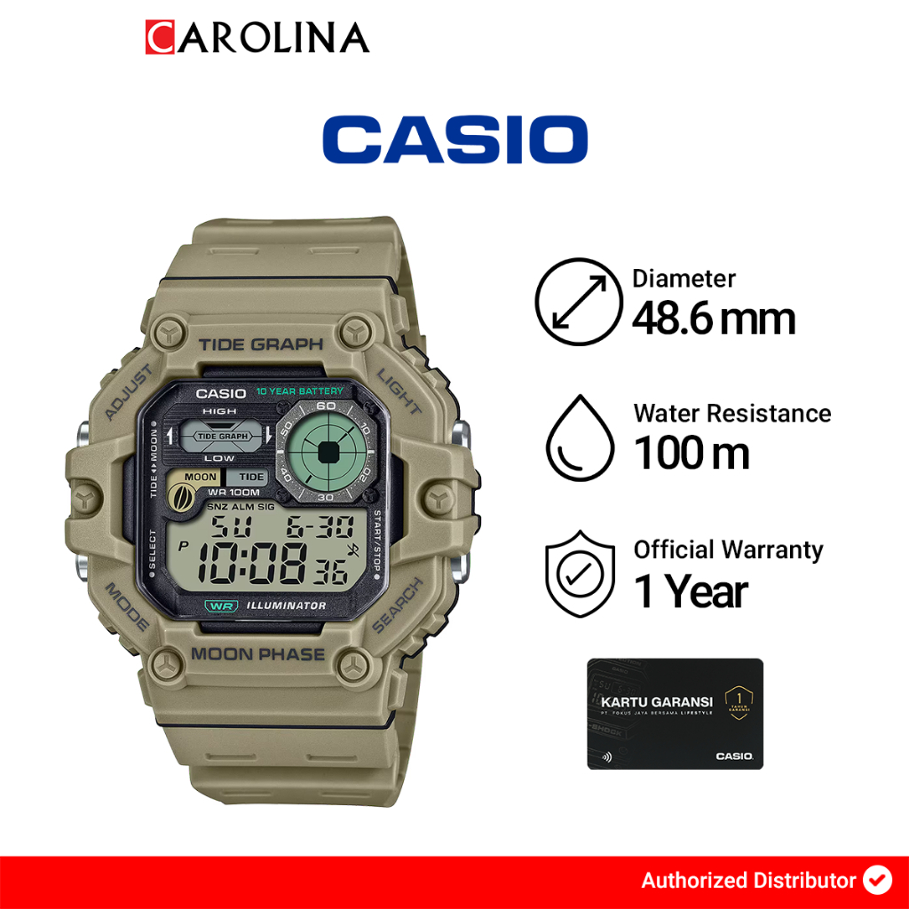 Jam Tangan Pria Casio WS-1700H-5A Digital Dial with Light Brown Resin Band