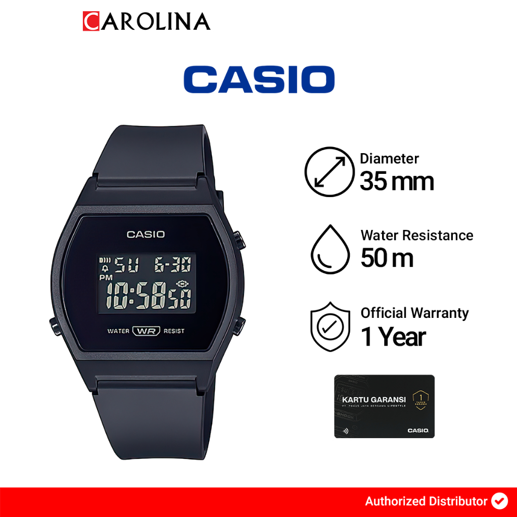 Jam Tangan Wanita Casio General LW-204-1B Digital Dial Black Resin Band