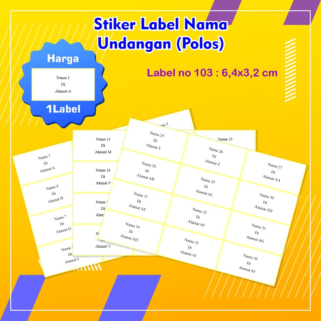 Stiker Label Nama Undangan Print Cetak Polos Sticker Nama Buku Tulis
