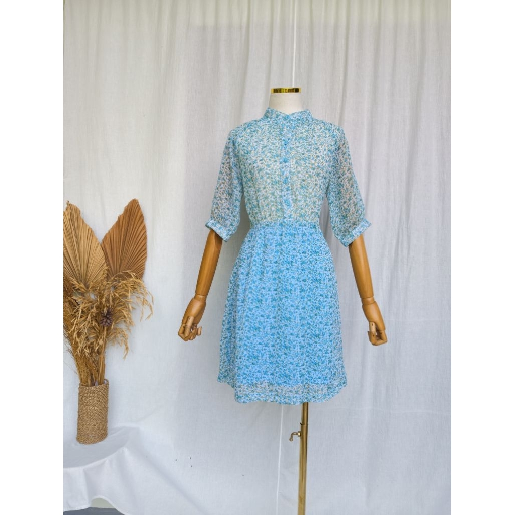 Krizia Sifon Blue Floral Dress