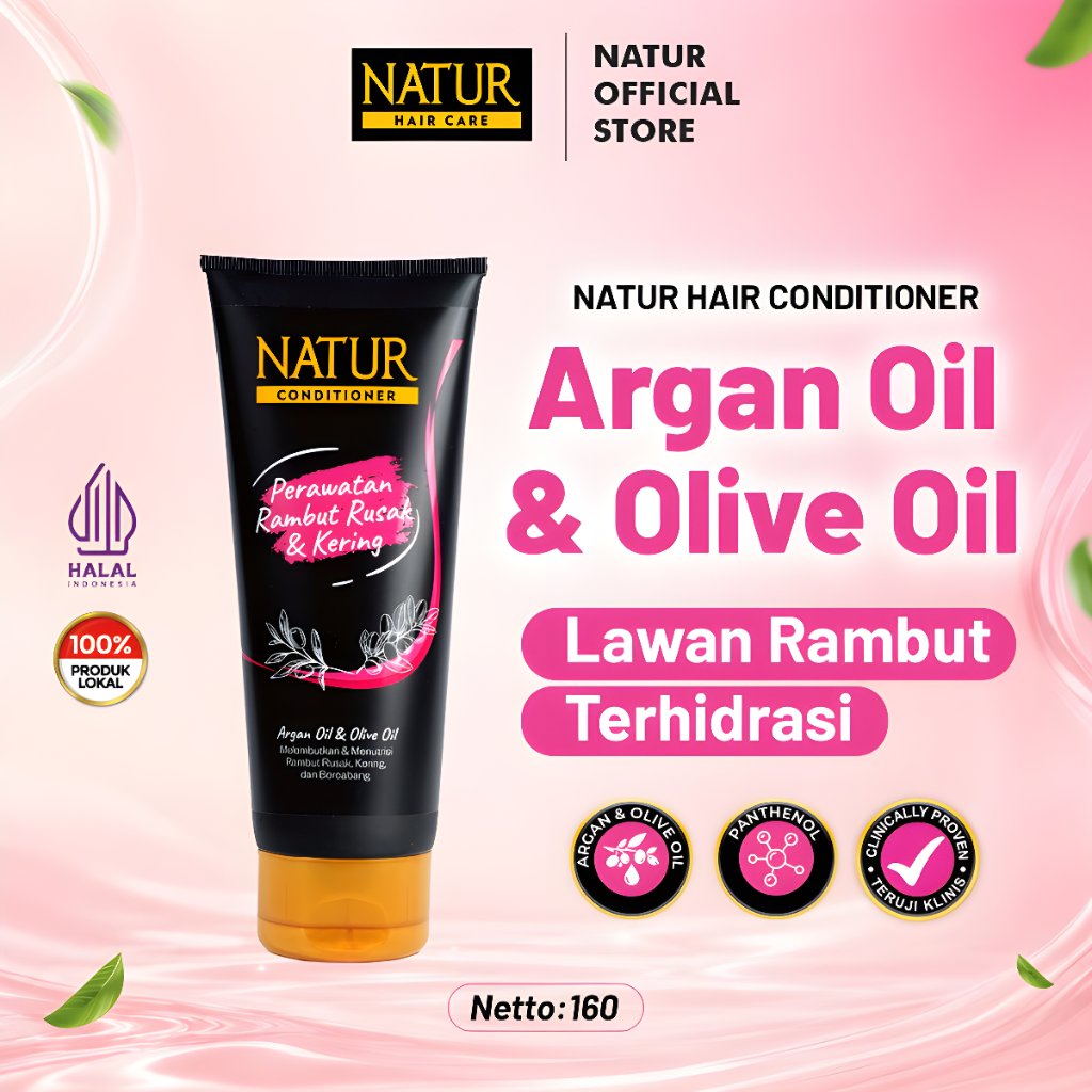 [NEW FORMULA] Natur Conditioner Argan Oil 160 Ml - Kondisoner Rambut Rusak, Kering & Bercabang