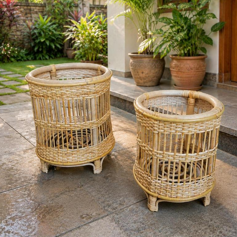 STANDING POT ANYAMAN ROTAN SUDAH FINISHING / COVER POT TANAMAN / WADAH POT BUNGA ANYAMAN ROTAN