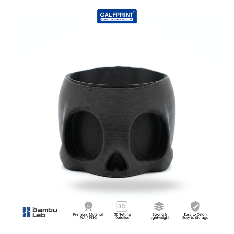 3D PRINTING - Cawan mini bentuk tengkorak warna hitam untuk dekorasi atau penampung kecil
