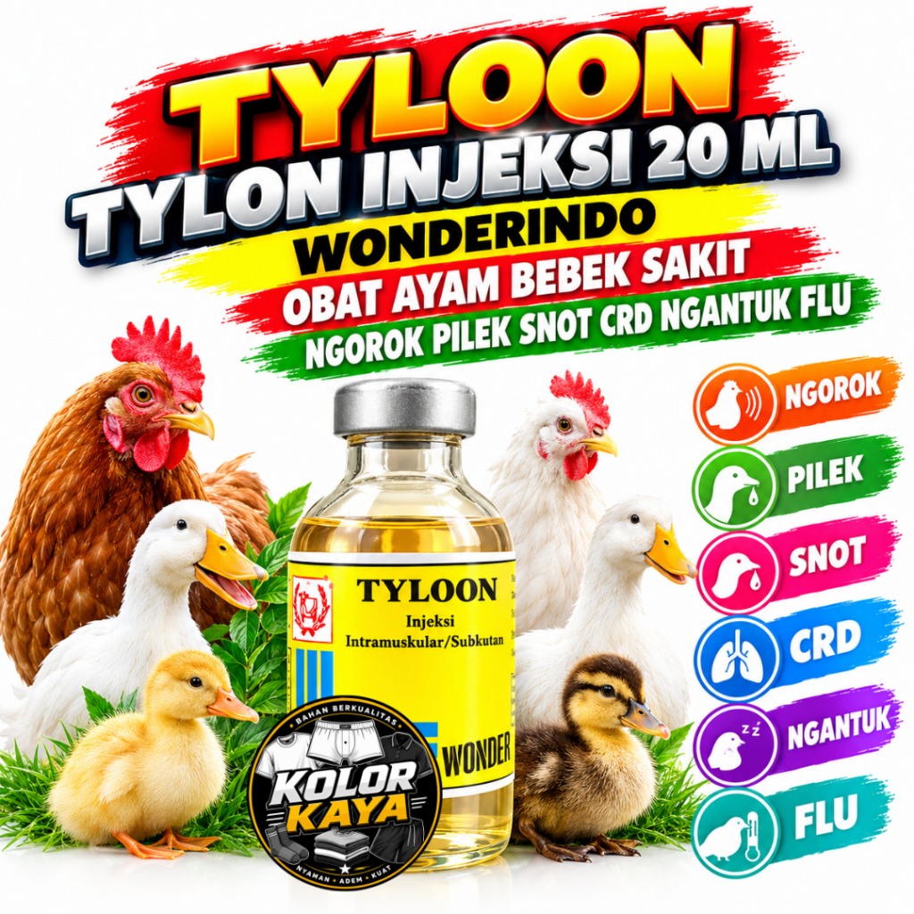 SEDIA TYLOON TYLON INJEKSI 20 ML WONDERINDO OBAT AYAM BEBEK SAKIT NGOROK PILEK SNOT CRD NGANTUK FLU