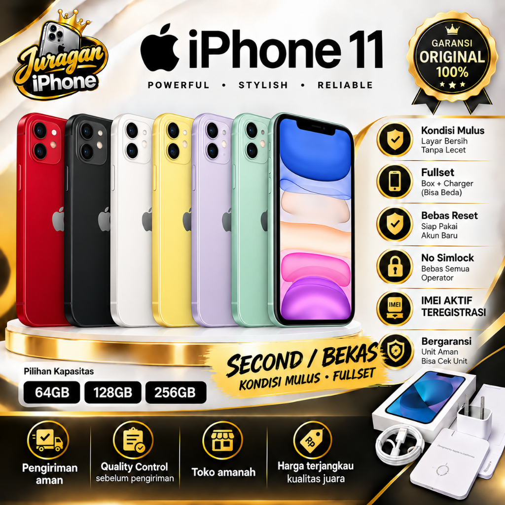 Apple iPhone 11 64GB 128GB 256GB FULLSET SECOND HAND INTERNASIONAL ORI BERGARANSI