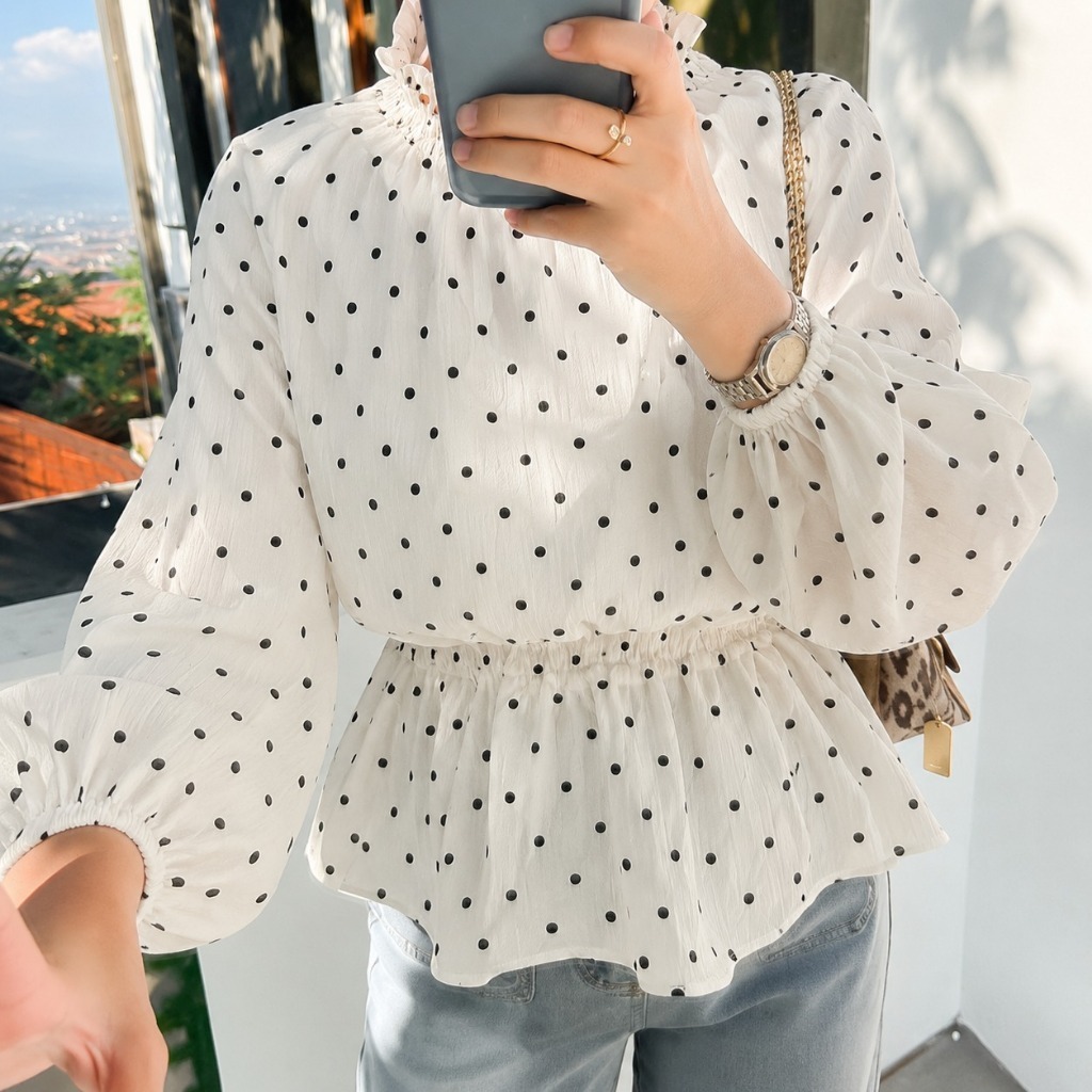 Z-Y Atasan Wanita PRETTY POLKA Top Korean Styles Terbaru 2026