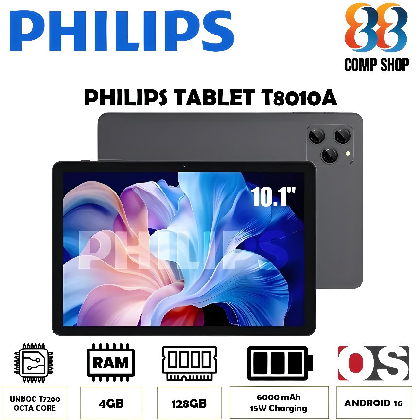 Tablet Android PHILIPS T8010A 10.1" [4GB/128GB] Garansi Resmi ANDROID 16 Big Battery 6000 mAh