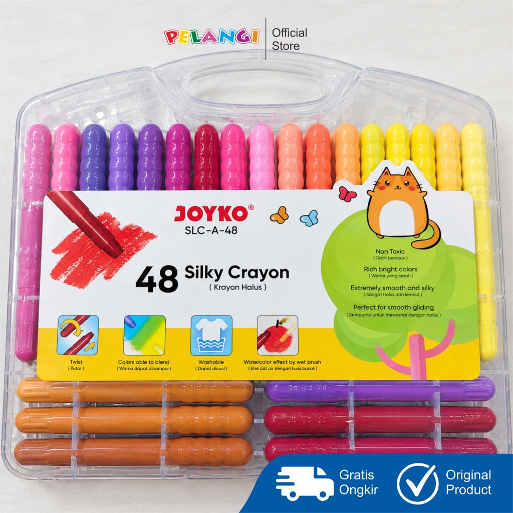 JOYKO Silky Crayon 48W SLCA-48W, Silky Crayon Joyko Putar, Krayon Putar Joyko - Pelangi