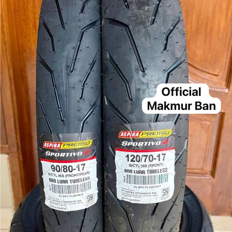 Sepasang Ban ASPIRA PREMIO SPORTIVO02 90/80-17 & 120/70-17 TUBELESS SOFT COMPOUND