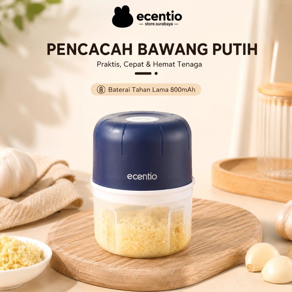[Ready Stock] ecentio Mini Chopper Elektrik 250ML 6 Pisau, Blender Bumbu Dapur Portable USB, Penghal
