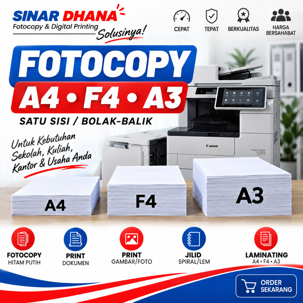 Fotocopy A4, F4, A3 | Cetak Buku | Print Hitam Putih | Fotocopy Kertas