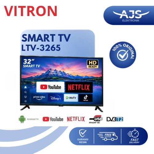 VITRON Smart TV LTV 3265 Youtube Netflix USB Movie HDMI 32 Inch Android 14 Garansi Resmi