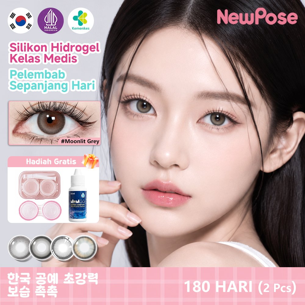 NewPose Softlens Moonlight Grey Series 14.0-14.5mm 6 Bulan 2Pcs Natural Taupe Ash Ethereal Silicone 